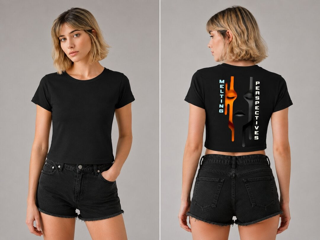 Cut Frame Printed Round Neck Crop Pre-customized Tshirt for Women