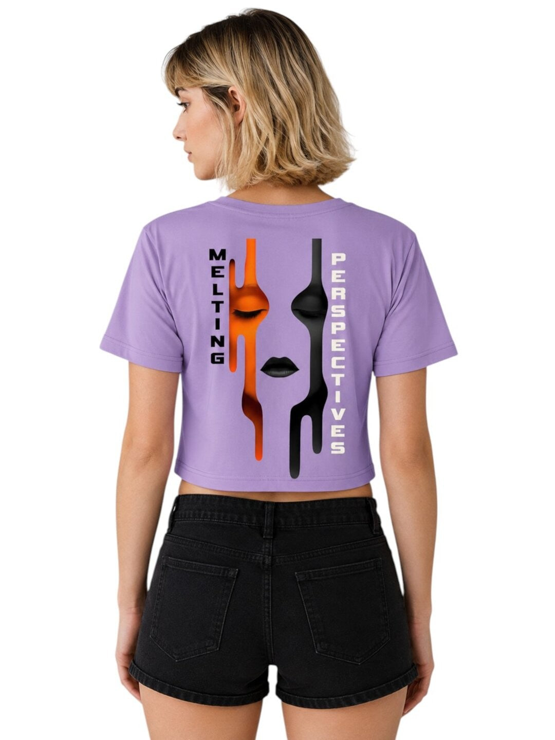 Cut Frame Printed Round Neck Crop Pre-customized Tshirt for Women