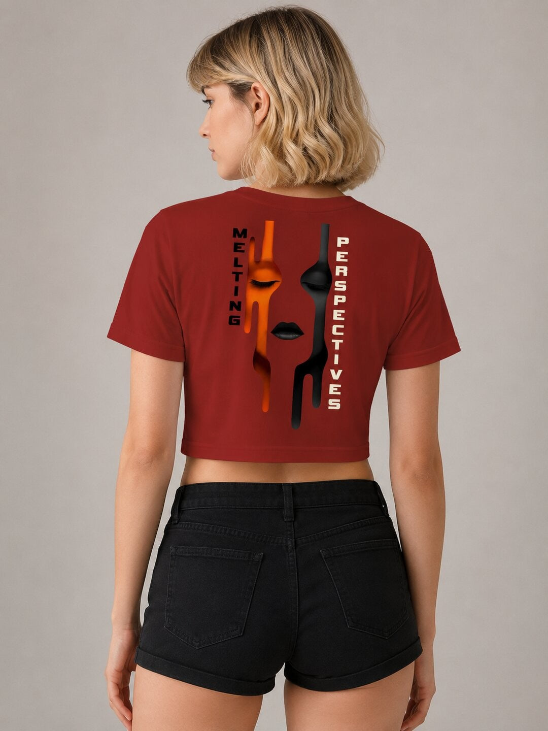 Cut Frame Printed Round Neck Crop Pre-customized Tshirt for Women