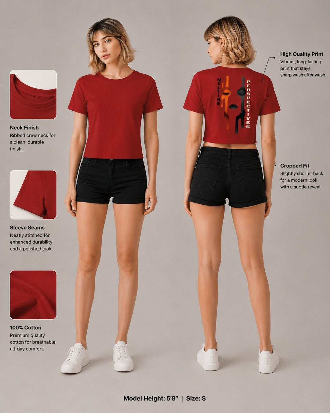Cut Frame Printed Round Neck Crop Pre-customized Tshirt for Women