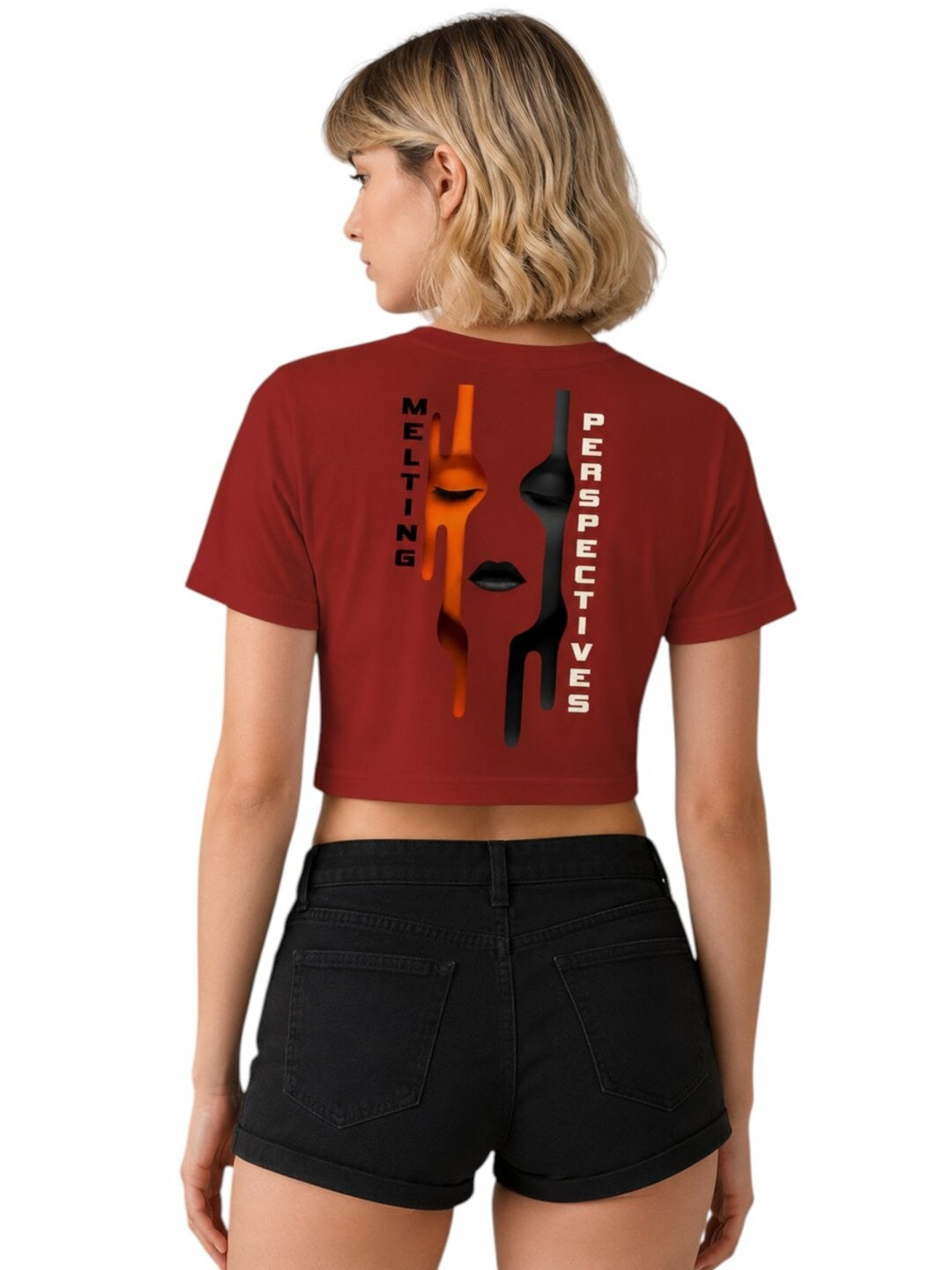 Cut Frame Printed Round Neck Crop Pre-customized Tshirt for Women