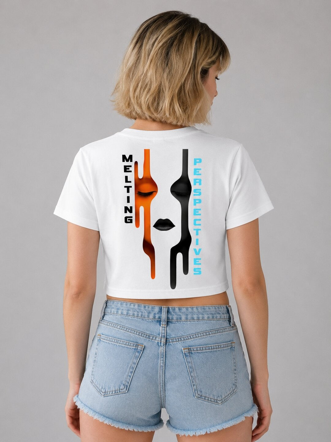 Cut Frame Printed Round Neck Crop Pre-customized Tshirt for Women