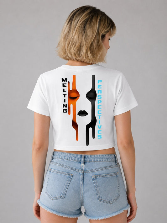 Cut Frame Printed Round Neck Crop Pre-customized Tshirt for Women