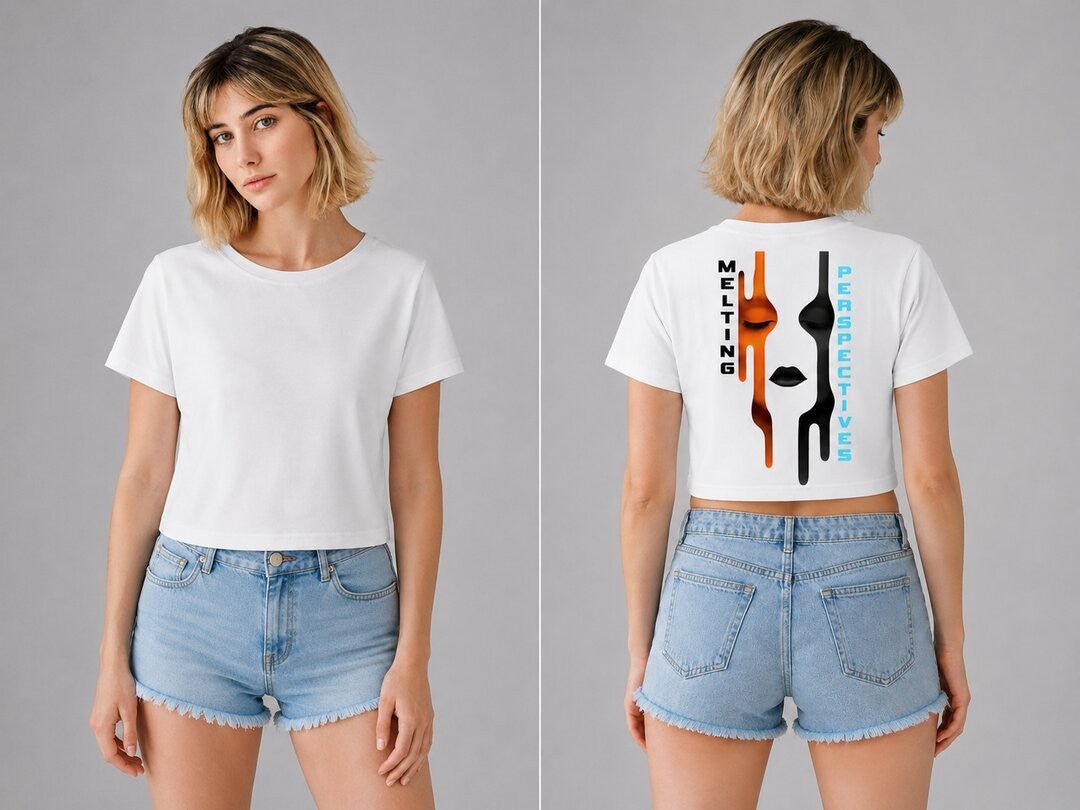 Cut Frame Printed Round Neck Crop Pre-customized Tshirt for Women