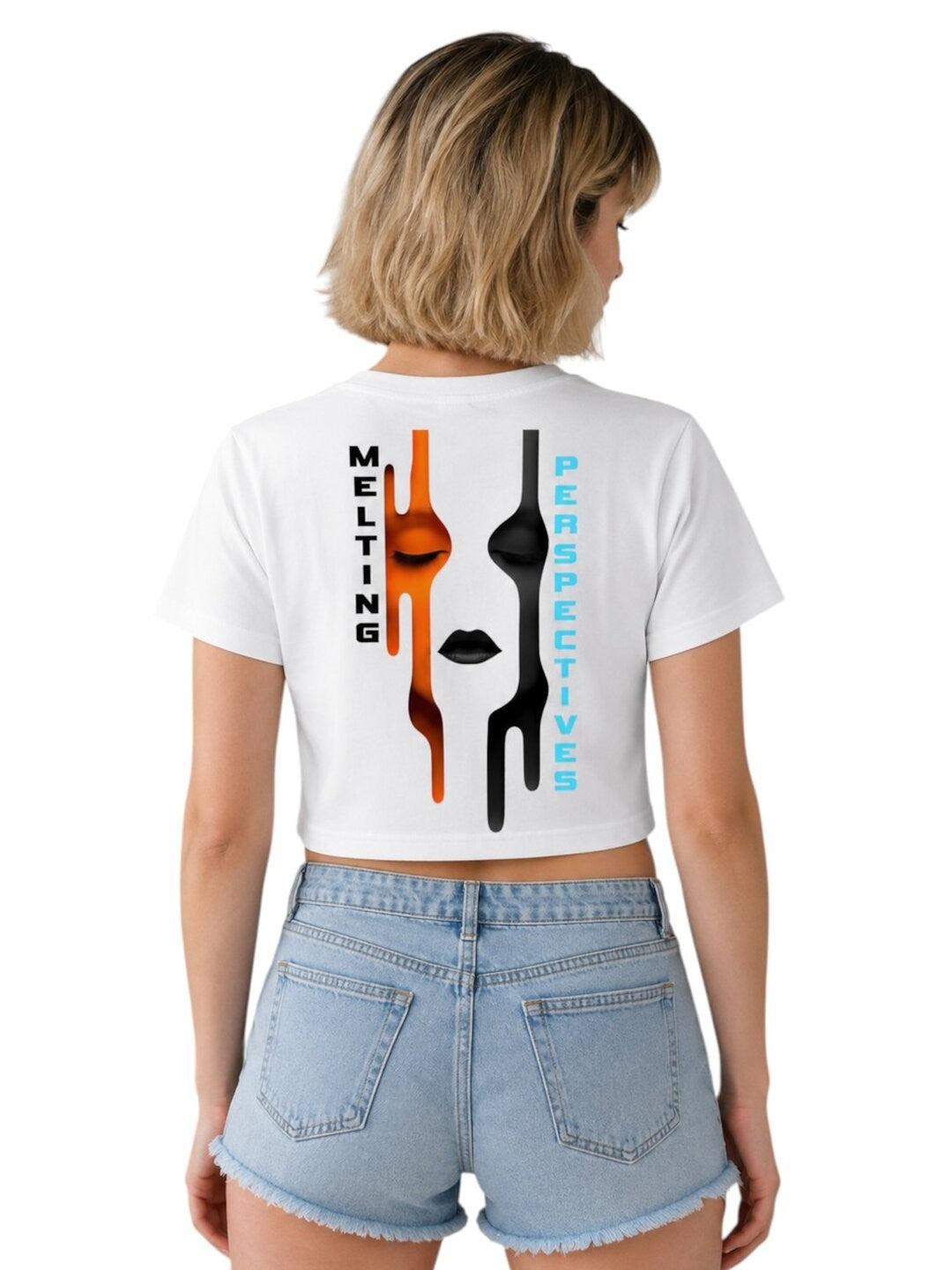 Cut Frame Printed Round Neck Crop Pre-customized Tshirt for Women