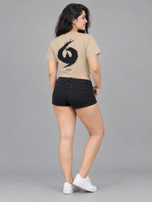 Zen Printed Round Neck Crop Pre-customized Tshirt for Women