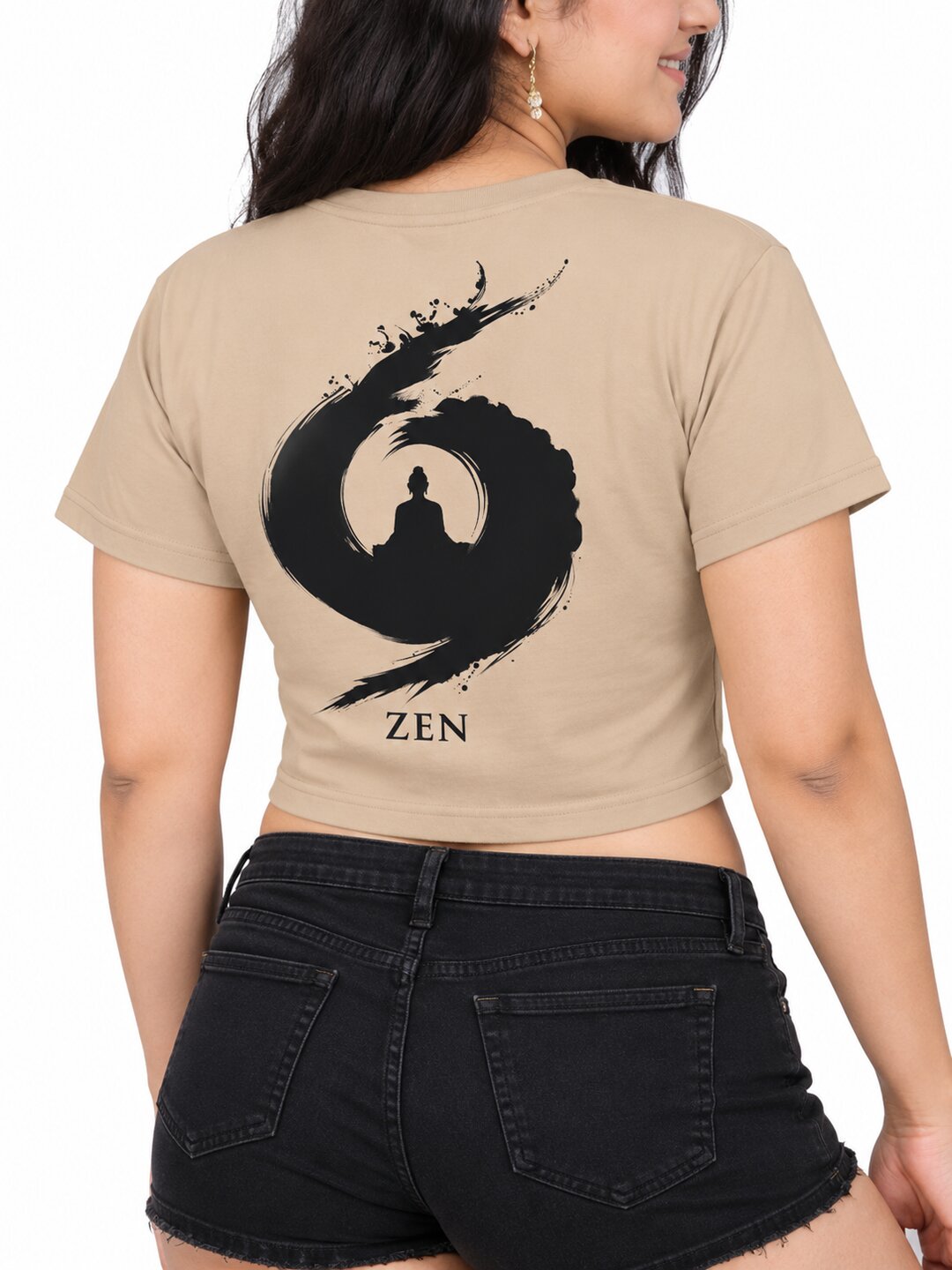 Zen Printed Round Neck Crop Pre-customized Tshirt for Women