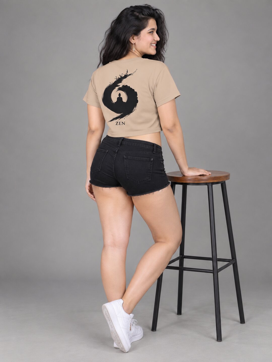 Zen Printed Round Neck Crop Pre-customized Tshirt for Women