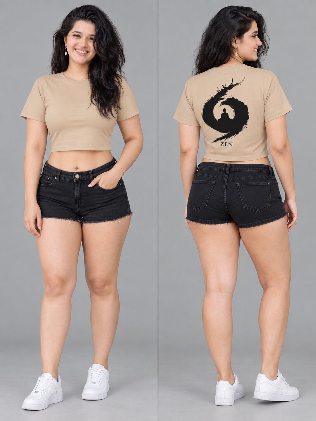 Zen Printed Round Neck Crop Pre-customized Tshirt for Women