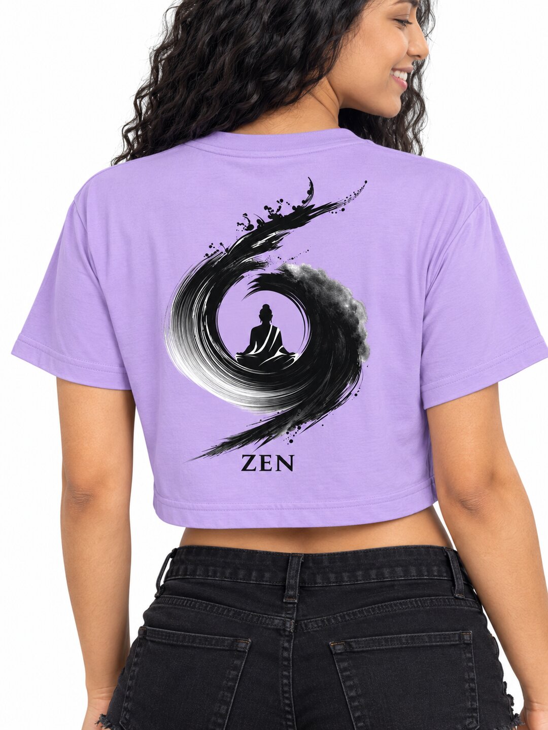 Zen Printed Round Neck Crop Pre-customized Tshirt for Women