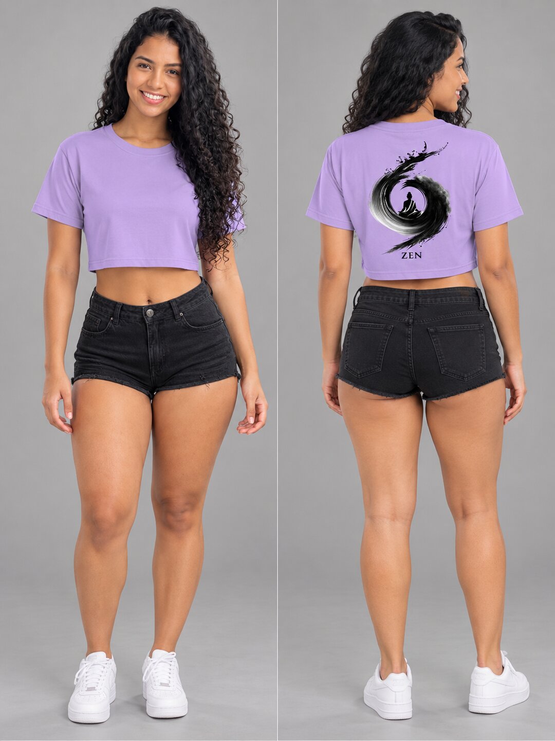 Zen Printed Round Neck Crop Pre-customized Tshirt for Women