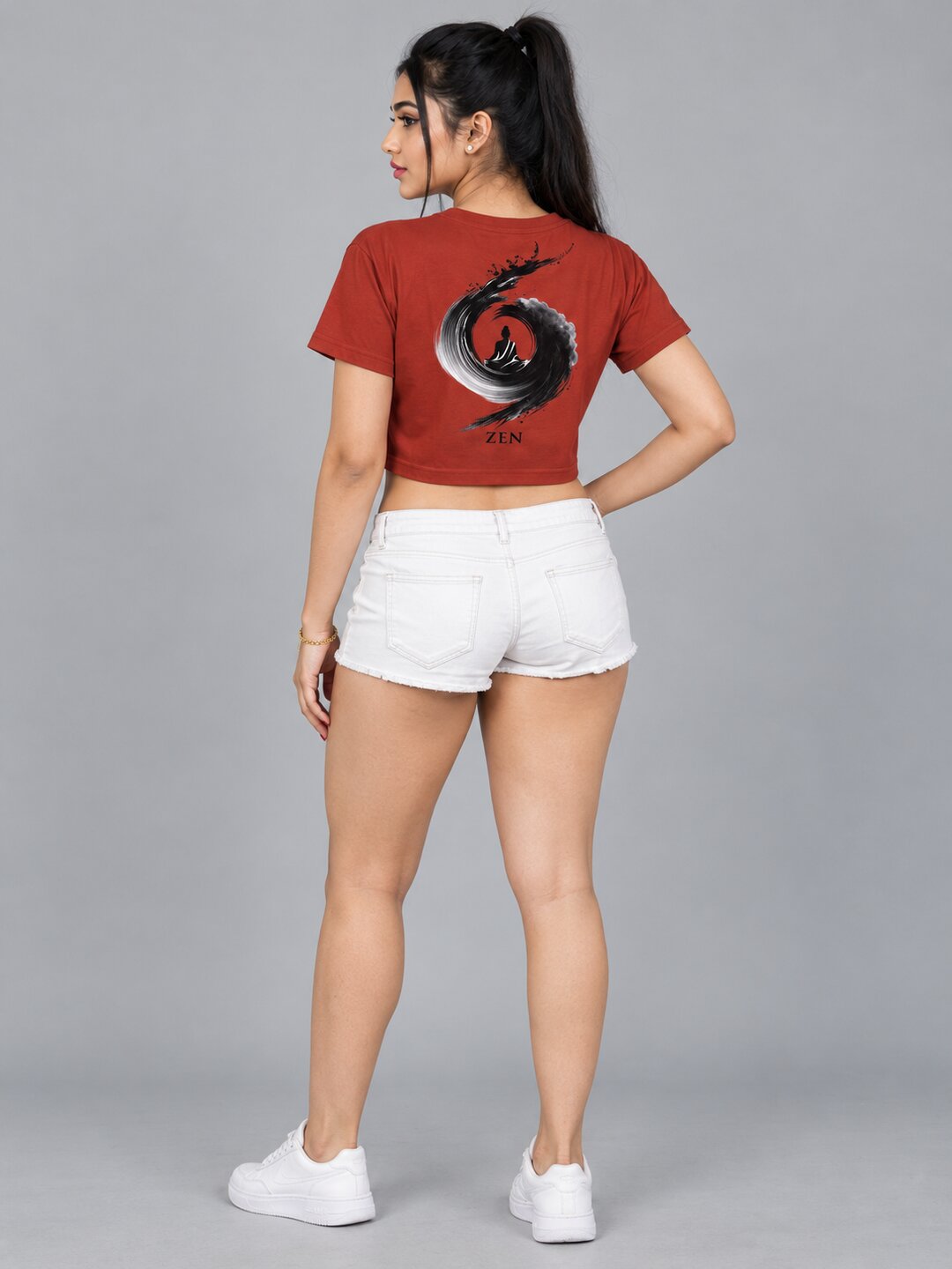 Zen Printed Round Neck Crop Pre-customized Tshirt for Women