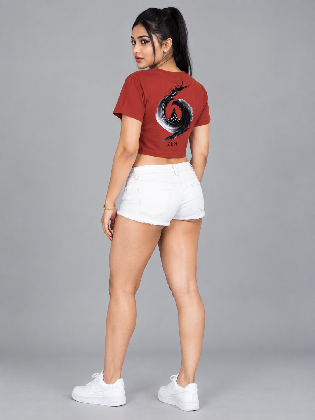 Zen Printed Round Neck Crop Pre-customized Tshirt for Women