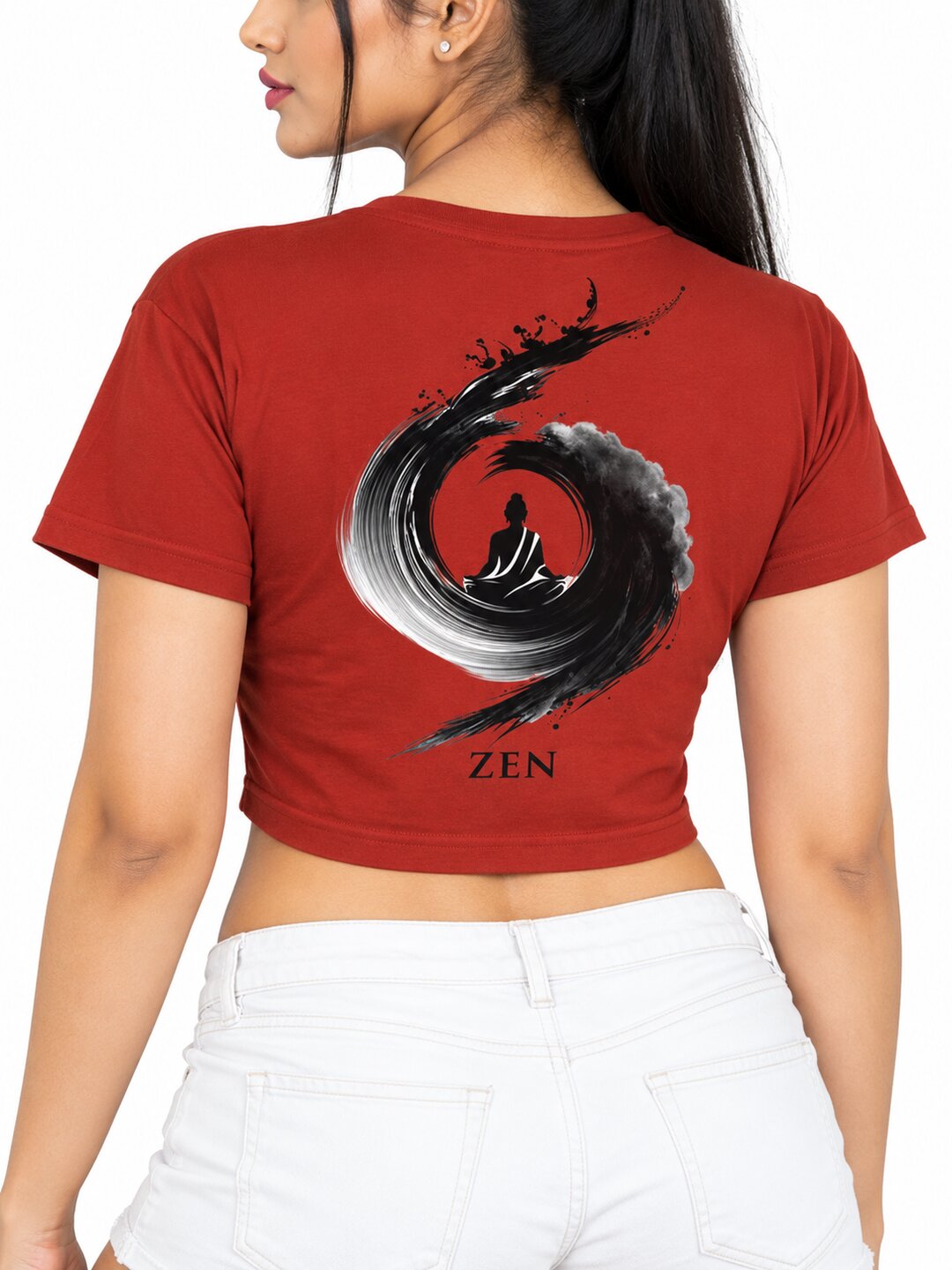 Zen Printed Round Neck Crop Pre-customized Tshirt for Women