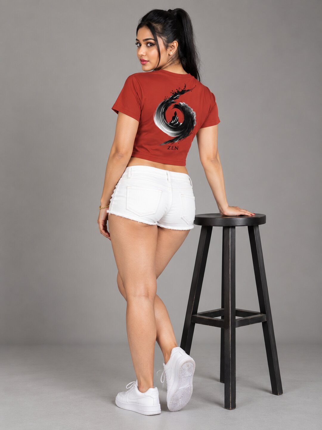 Zen Printed Round Neck Crop Pre-customized Tshirt for Women