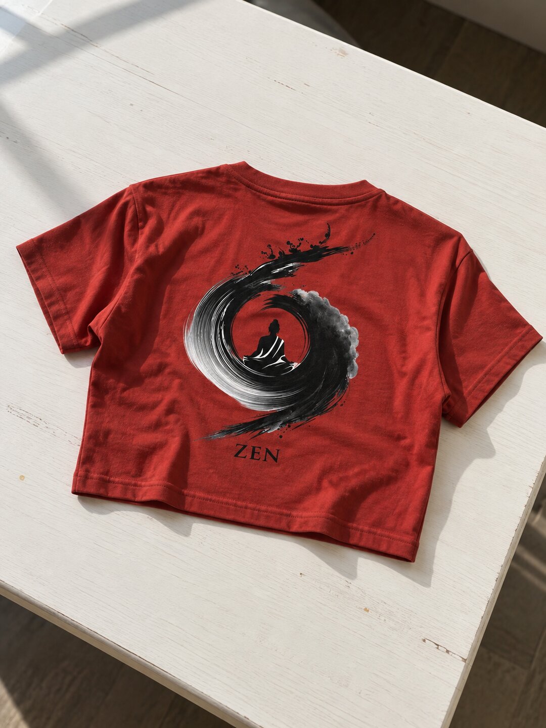 Zen Printed Round Neck Crop Pre-customized Tshirt for Women