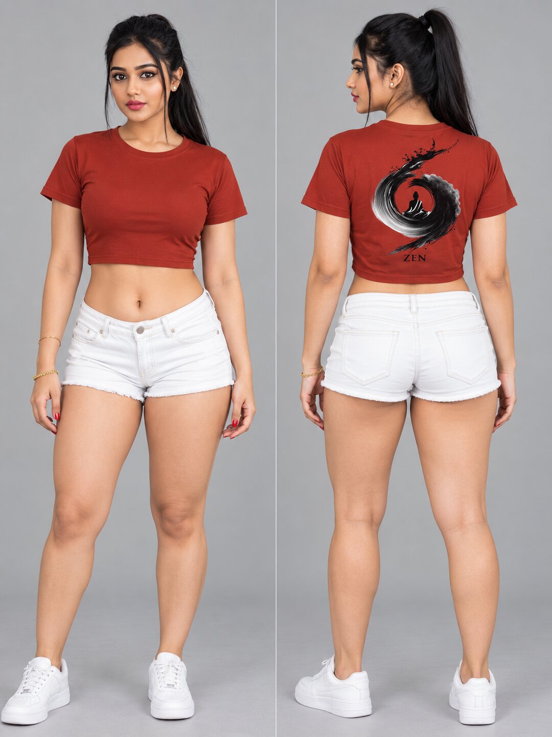 Zen Printed Round Neck Crop Pre-customized Tshirt for Women