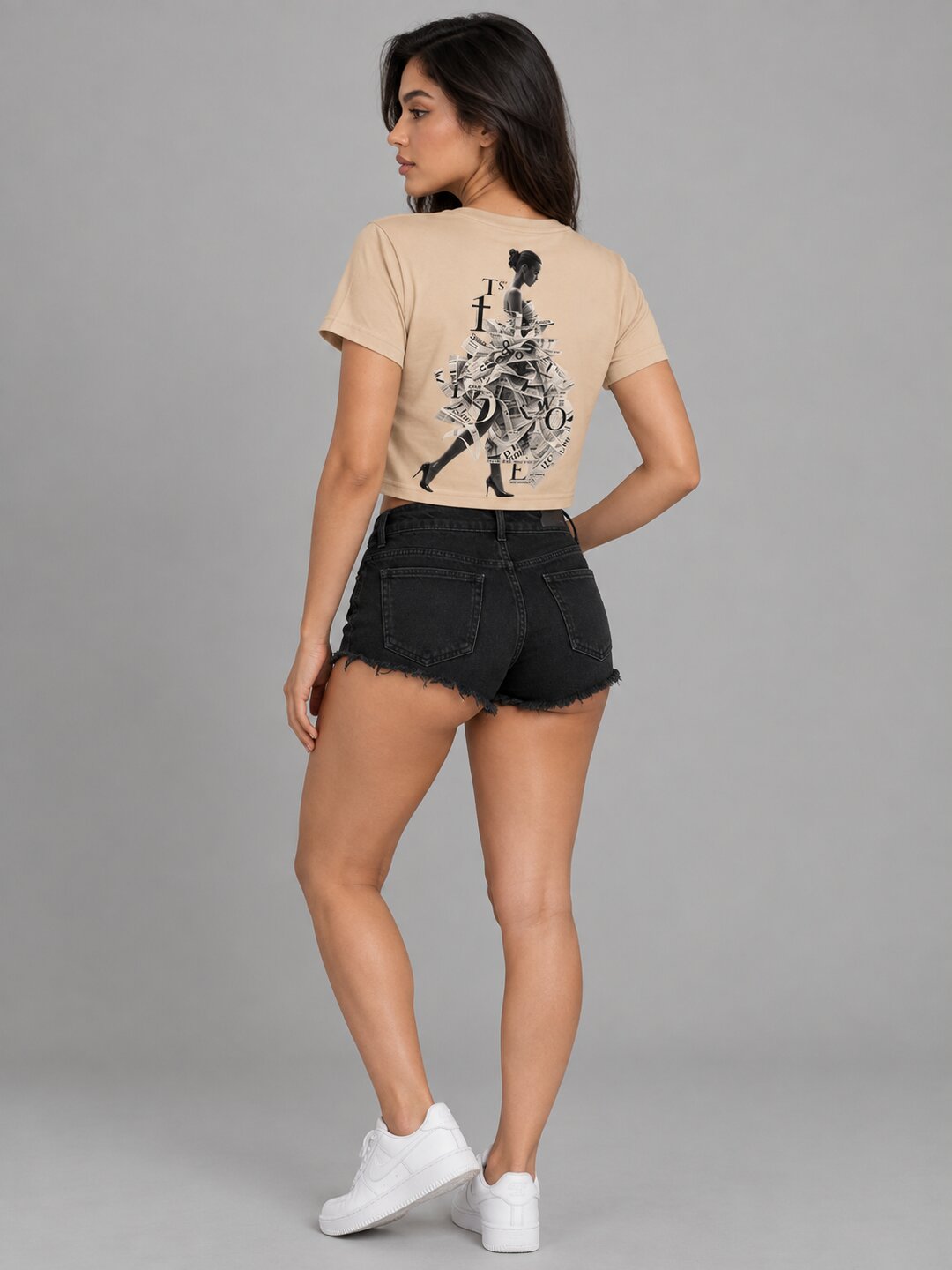 Newspaper Printed Round Neck Crop Pre-customized Tshirt for Women