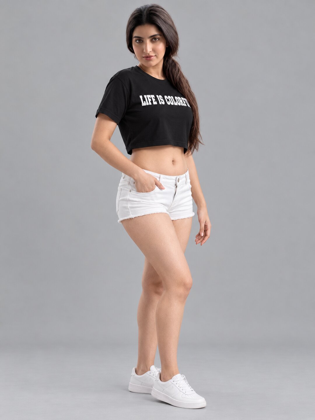 Newspaper Printed Round Neck Crop Pre-customized Tshirt for Women