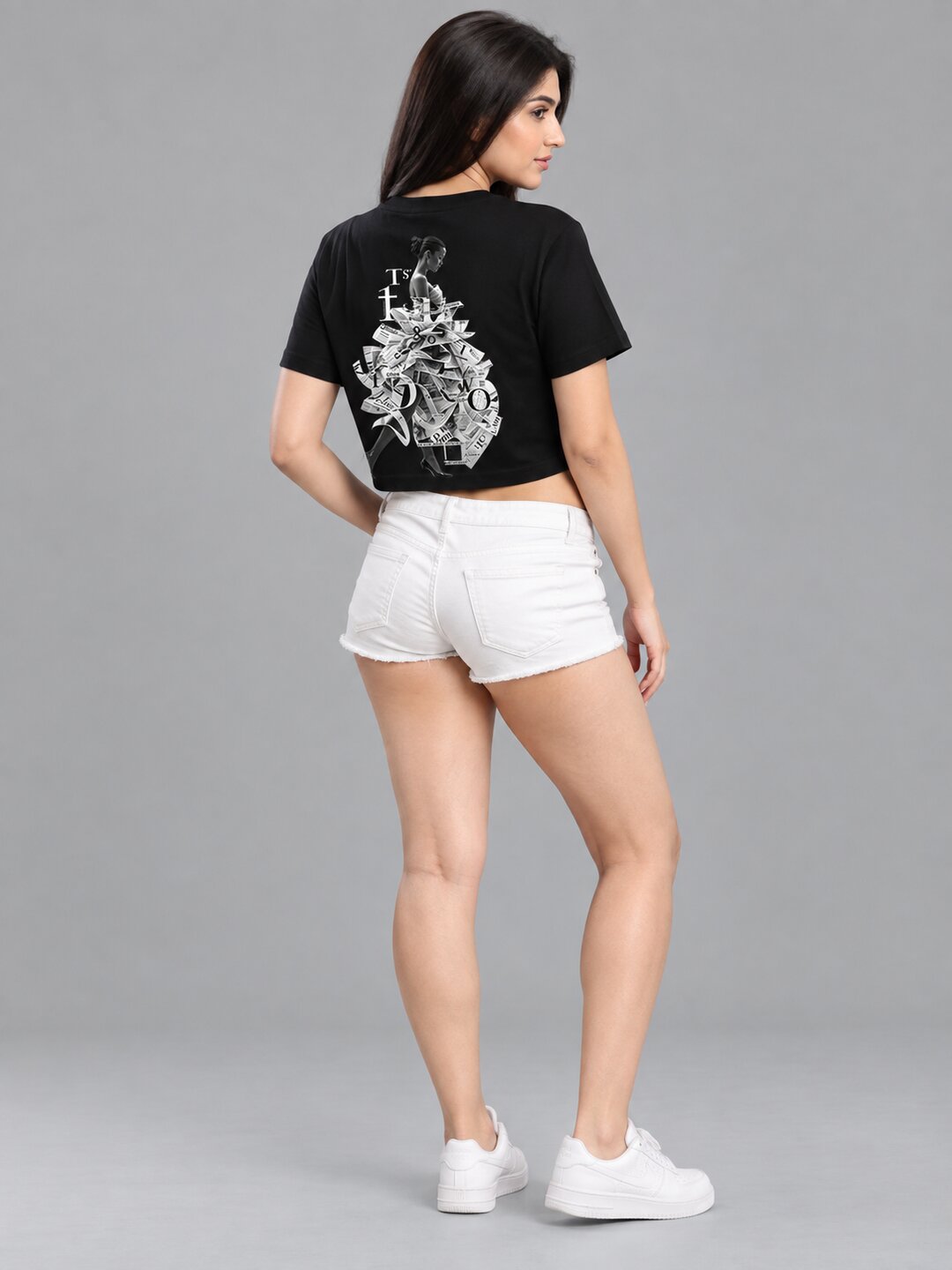Newspaper Printed Round Neck Crop Pre-customized Tshirt for Women