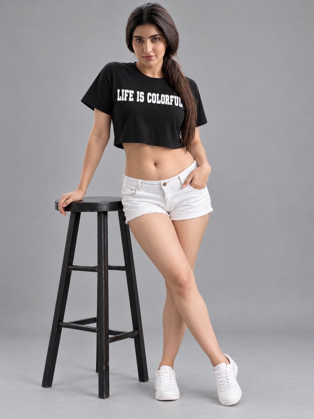 Newspaper Printed Round Neck Crop Pre-customized Tshirt for Women