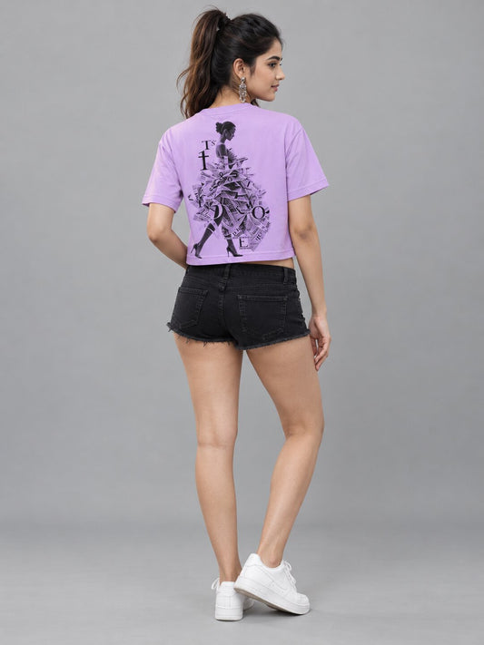 Newspaper Printed Round Neck Crop Pre-customized Tshirt for Women