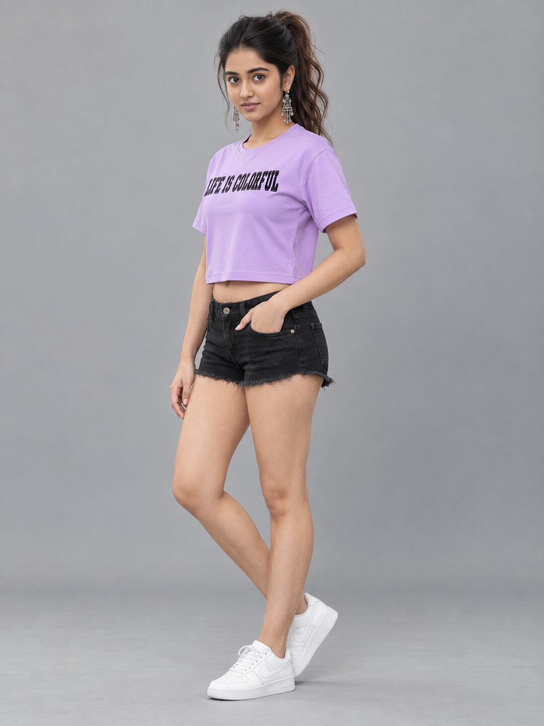 Newspaper Printed Round Neck Crop Pre-customized Tshirt for Women