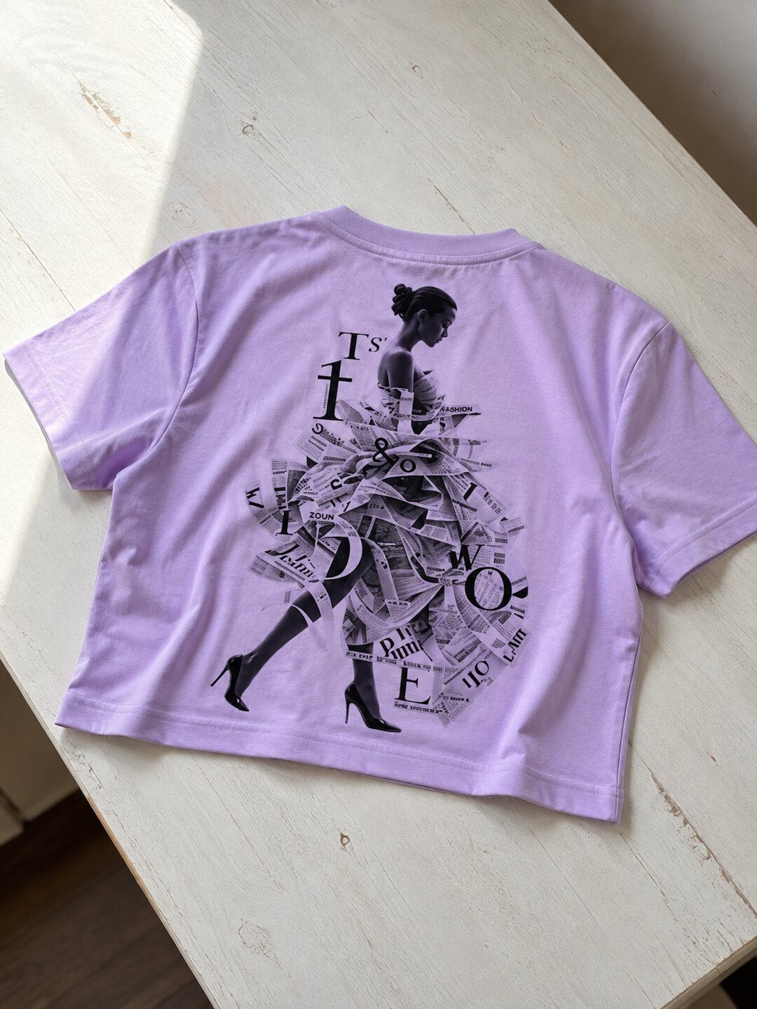 Newspaper Printed Round Neck Crop Pre-customized Tshirt for Women