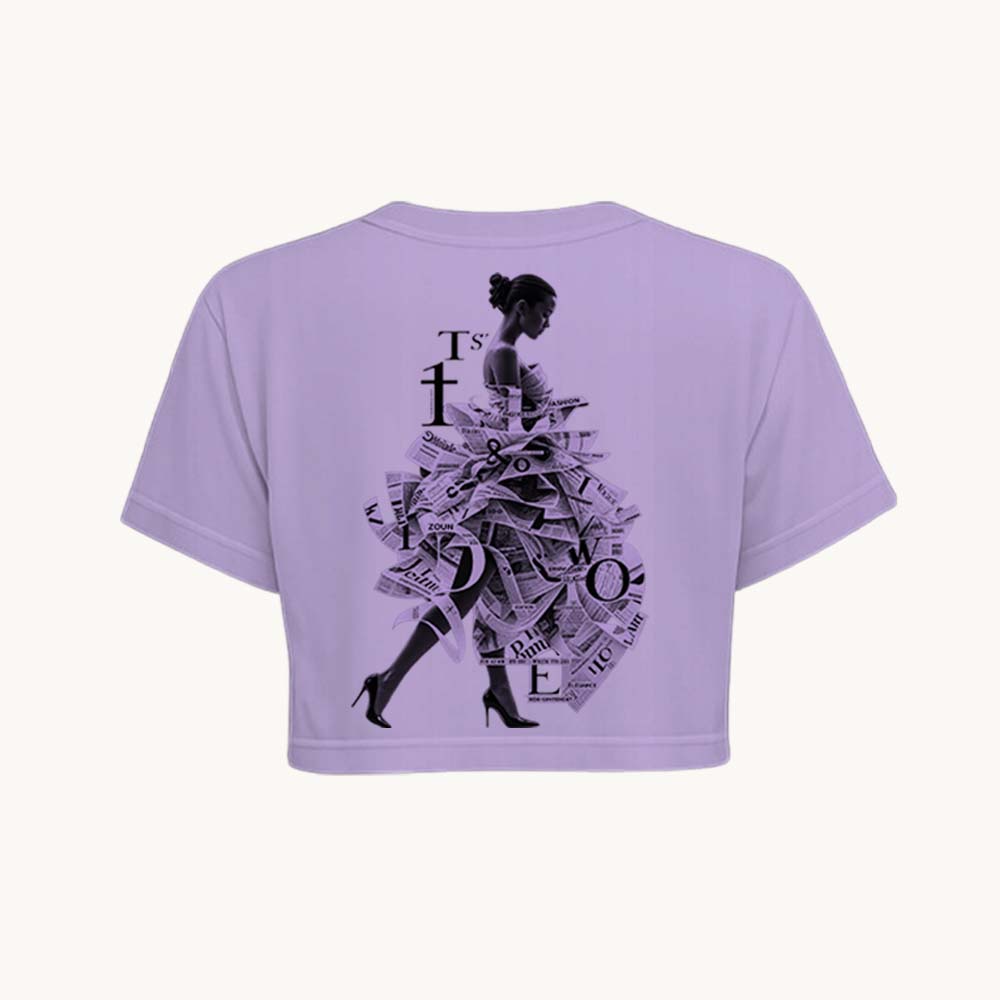 Newspaper Printed Round Neck Crop Pre-customized Tshirt for Women