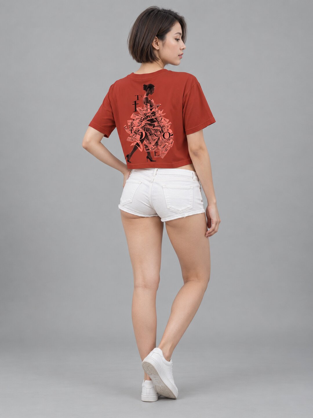 Newspaper Printed Round Neck Crop Pre-customized Tshirt for Women