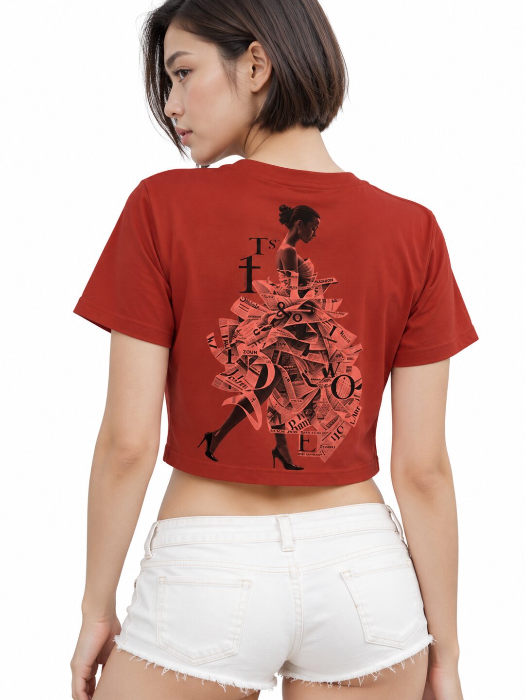Newspaper Printed Round Neck Crop Pre-customized Tshirt for Women