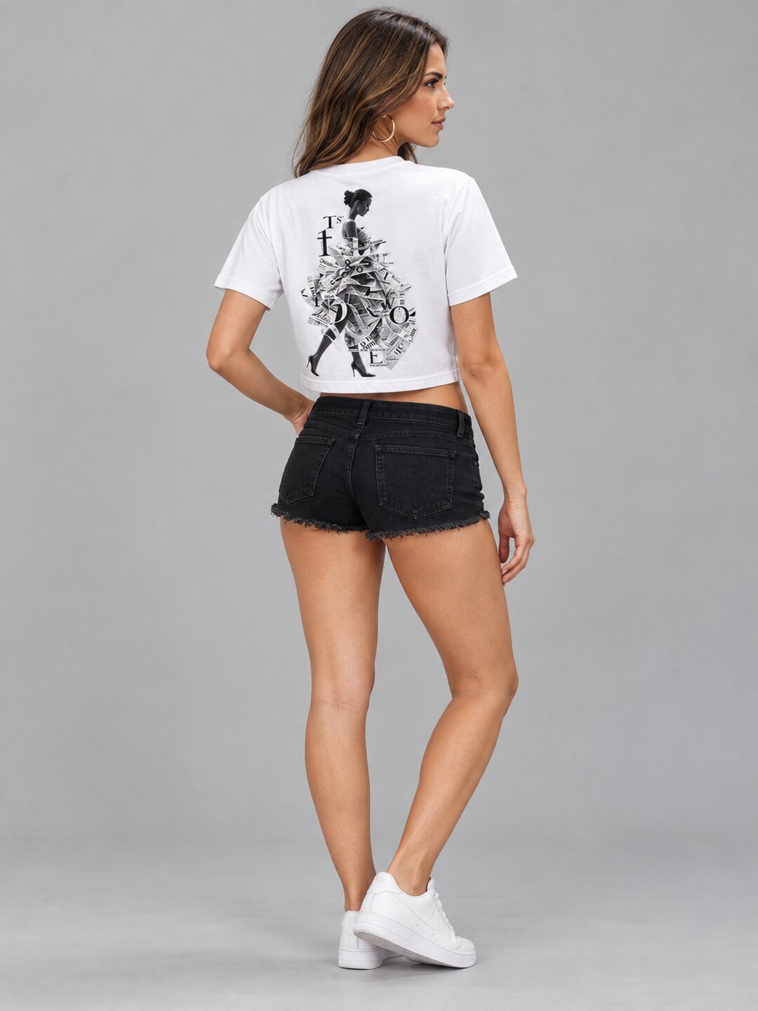 Newspaper Printed Round Neck Crop Pre-customized Tshirt for Women