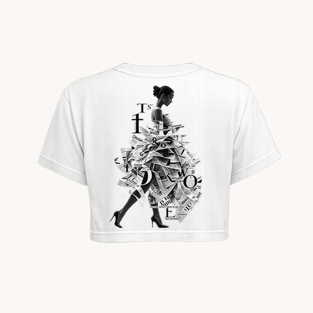 Newspaper Printed Round Neck Crop Pre-customized Tshirt for Women