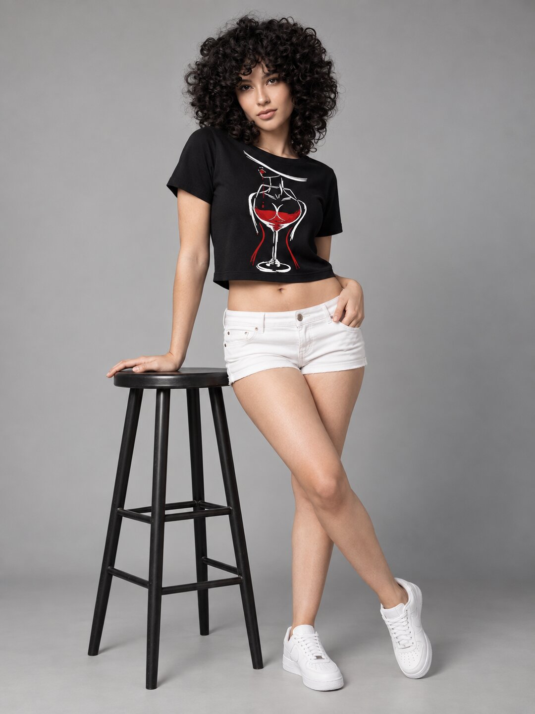 WineGlass Printed Round Neck Crop Pre-customized Tshirt for Women