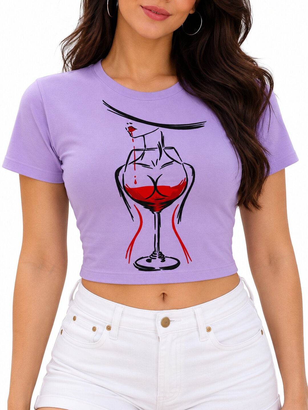 WineGlass Printed Round Neck Crop Pre-customized Tshirt for Women