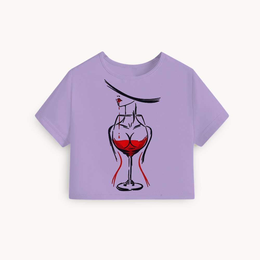 WineGlass Printed Round Neck Crop Pre-customized Tshirt for Women