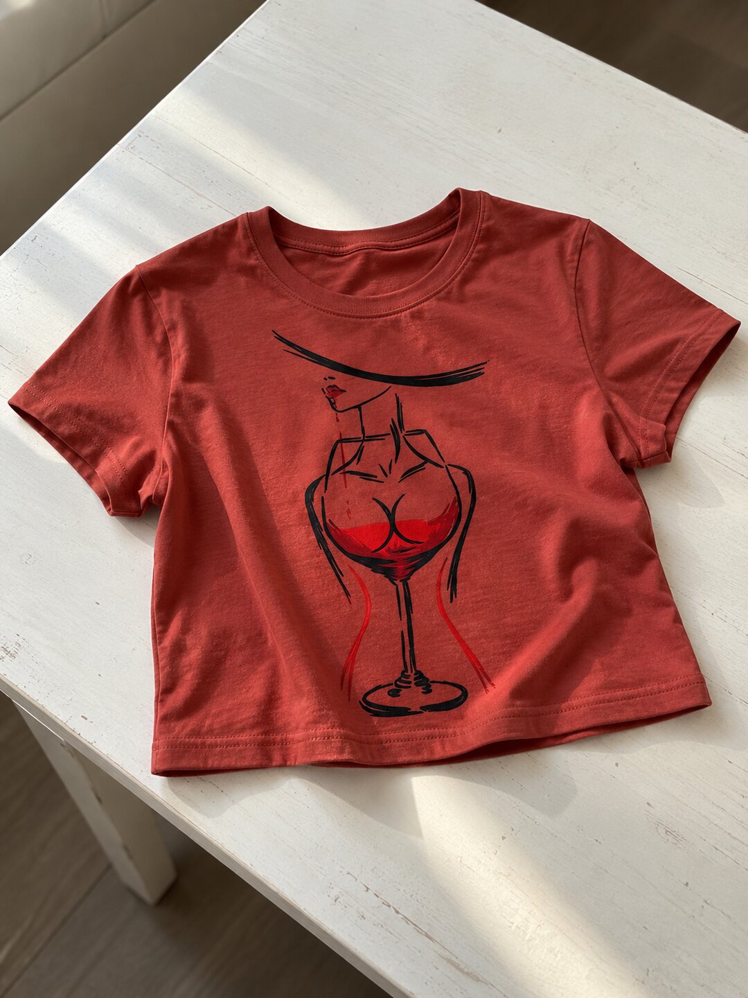 WineGlass Printed Round Neck Crop Pre-customized Tshirt for Women