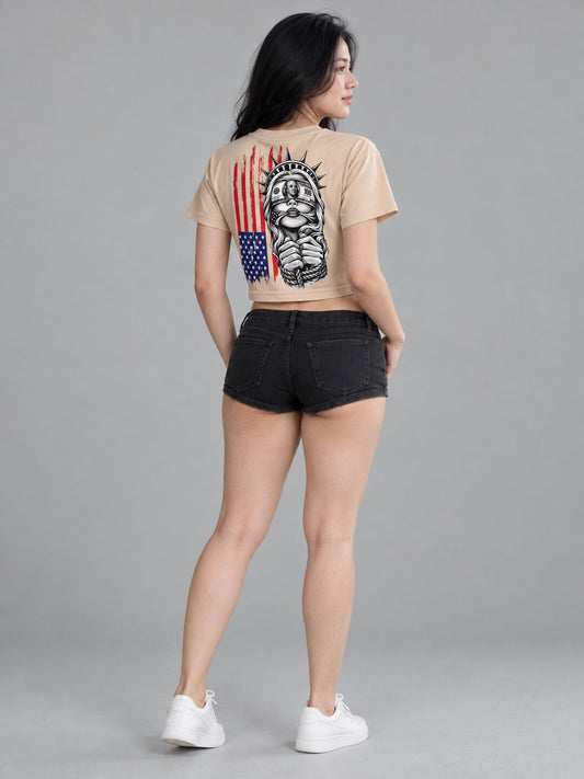 Liberty Printed Round Neck Crop Pre-customized Tshirt for Women