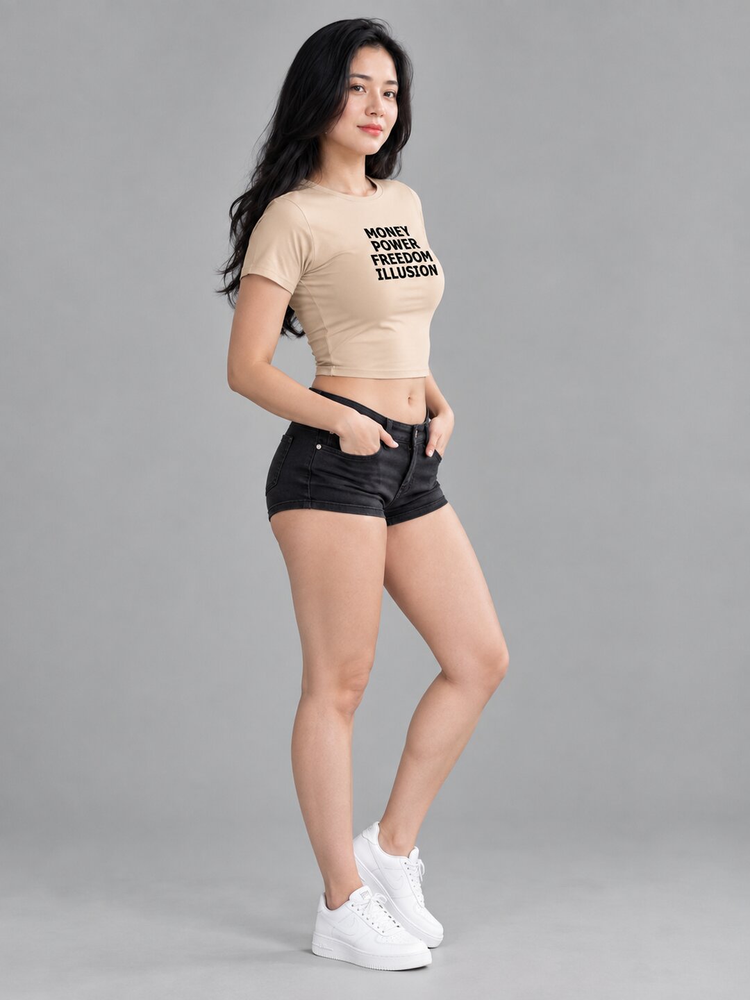 Liberty Printed Round Neck Crop Pre-customized Tshirt for Women