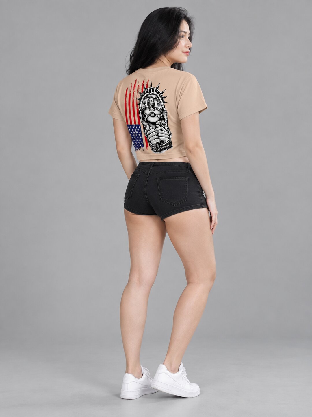 Liberty Printed Round Neck Crop Pre-customized Tshirt for Women
