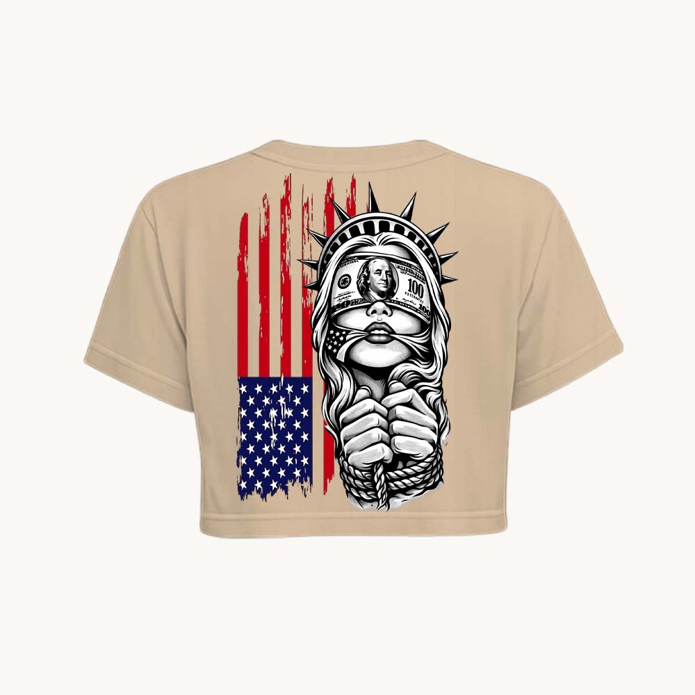 Liberty Printed Round Neck Crop Pre-customized Tshirt for Women