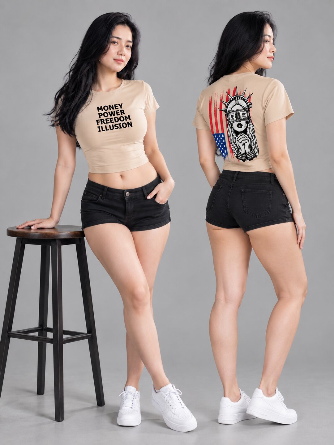 Liberty Printed Round Neck Crop Pre-customized Tshirt for Women