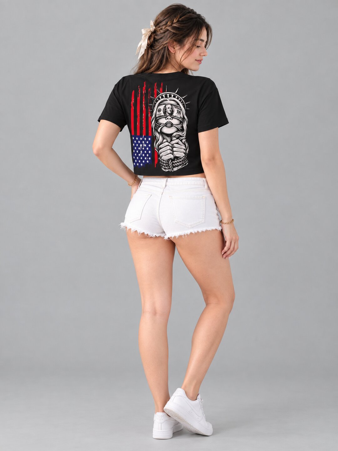 Liberty Printed Round Neck Crop Pre-customized Tshirt for Women