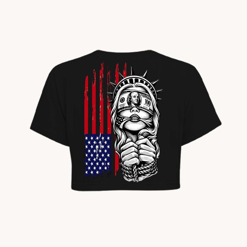 Liberty Printed Round Neck Crop Pre-customized Tshirt for Women