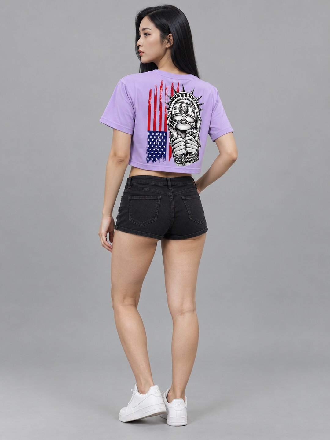 Liberty Printed Round Neck Crop Pre-customized Tshirt for Women