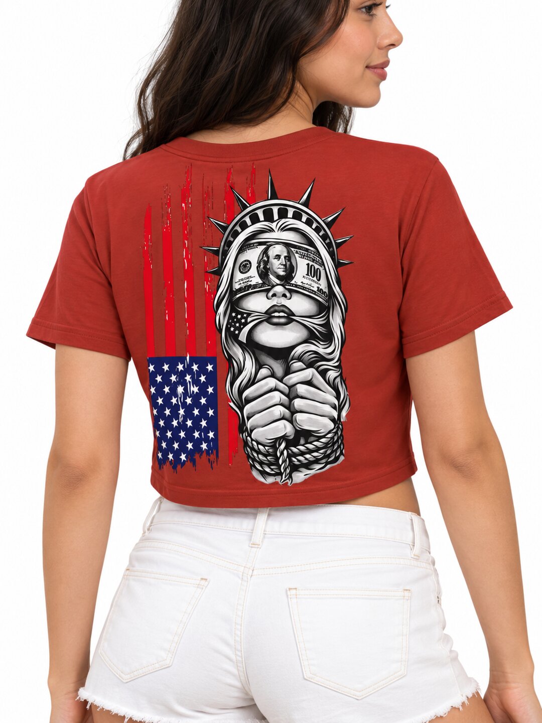 Liberty Printed Round Neck Crop Pre-customized Tshirt for Women