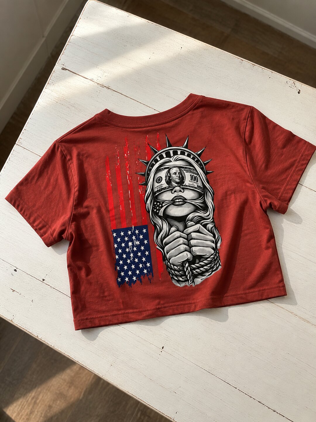 Liberty Printed Round Neck Crop Pre-customized Tshirt for Women
