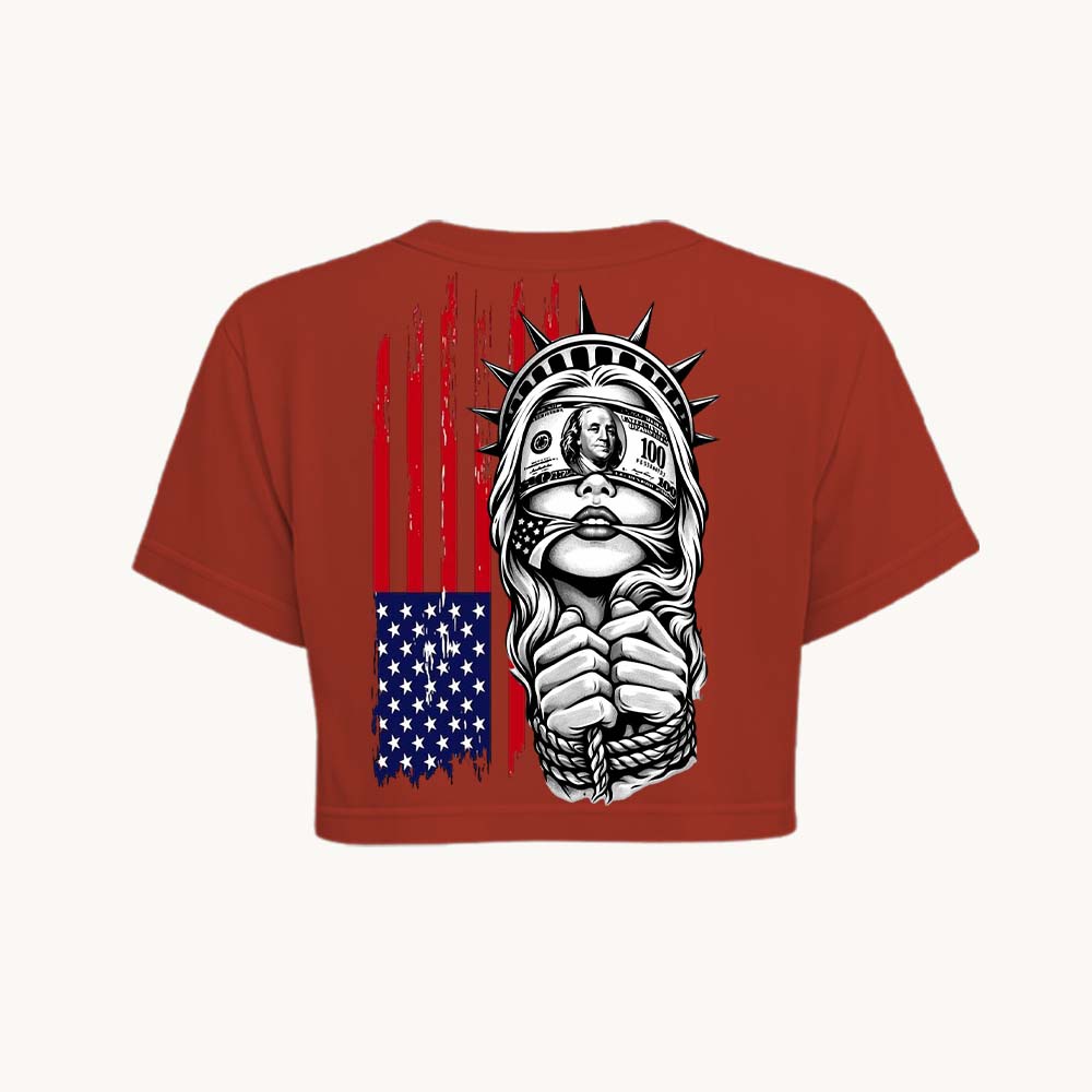 Liberty Printed Round Neck Crop Pre-customized Tshirt for Women