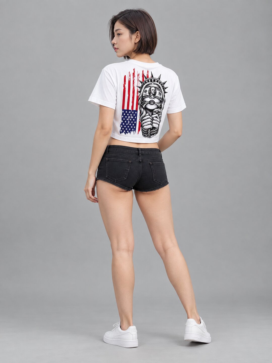 Liberty Printed Round Neck Crop Pre-customized Tshirt for Women