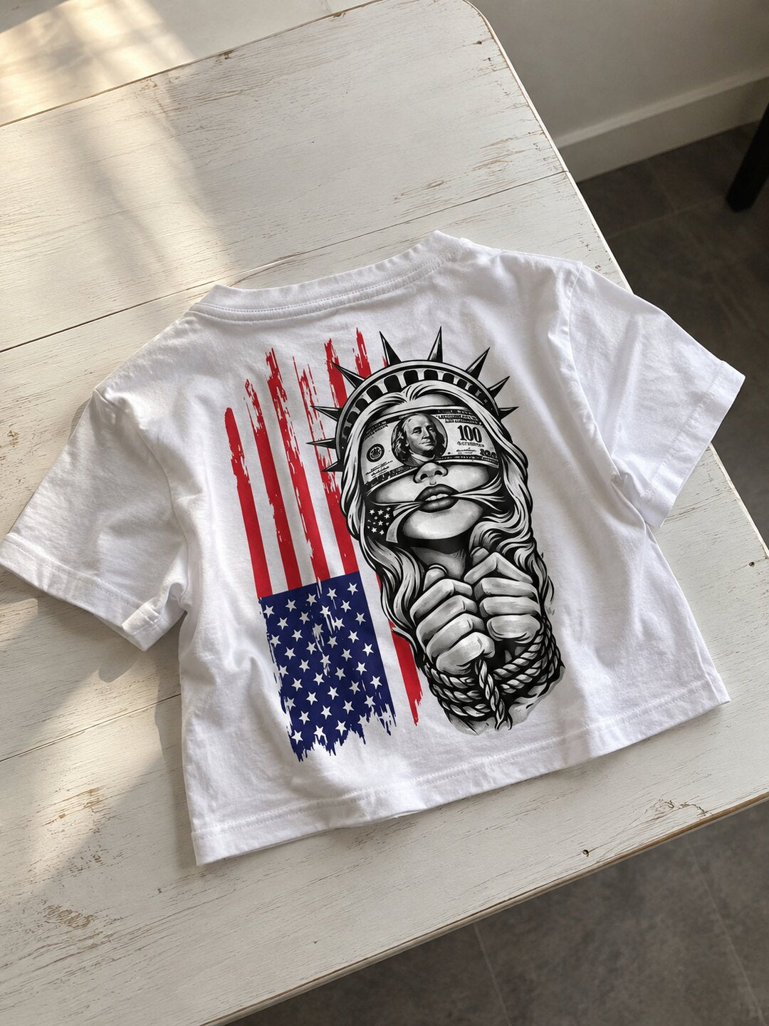 Liberty Printed Round Neck Crop Pre-customized Tshirt for Women